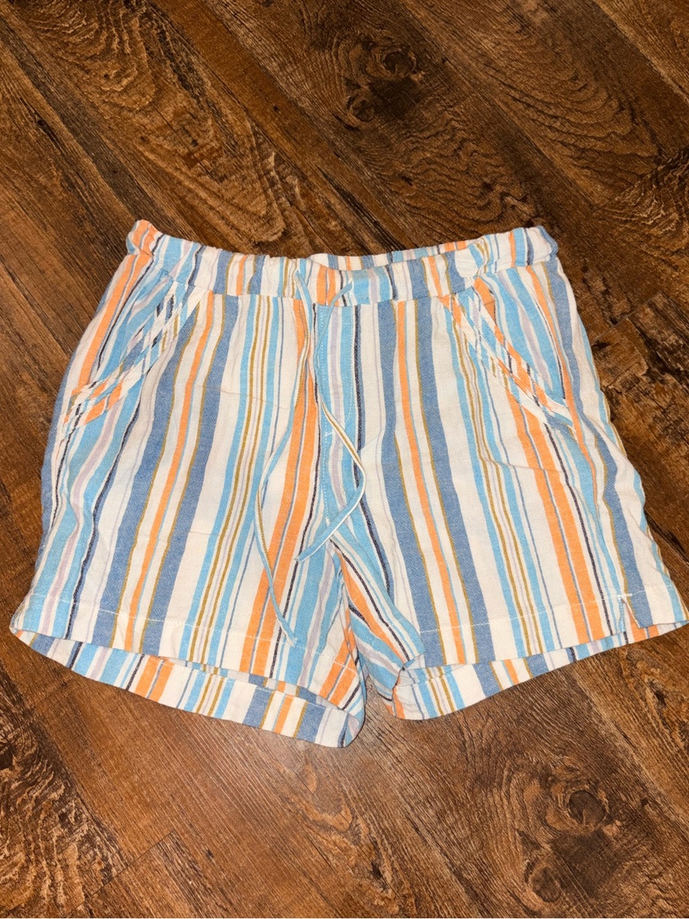 Woman’s Striped Drawstring Casual Shorts - Blue & Orange